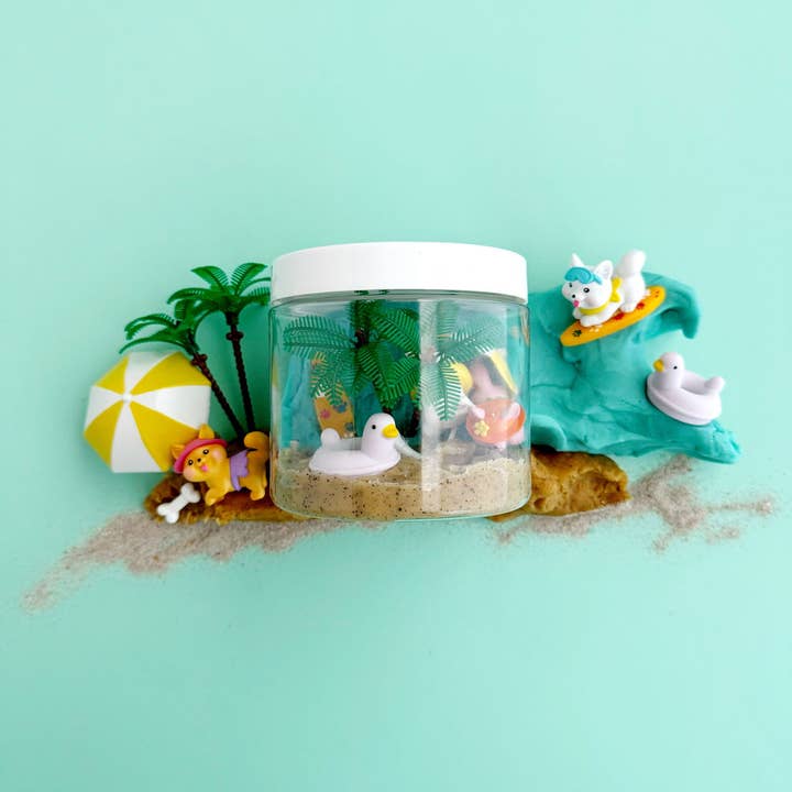 Earth Grown KidDough Mini Play-Dough-To-Go Kit: Puppy Beach Party (Blue Hawaiian/Coconut Sands)