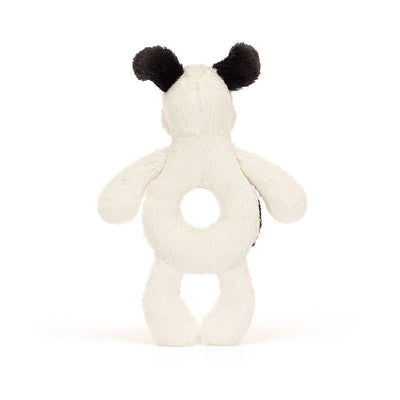 Jellycat: Bashful Black and Cream Puppy Ring Rattle (7")