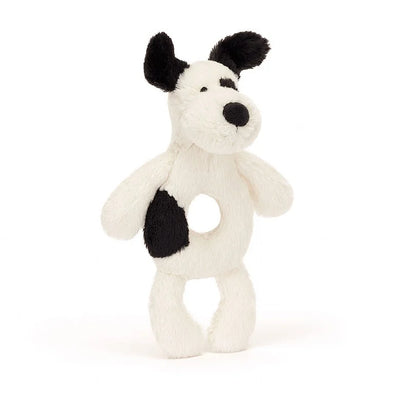Jellycat: Bashful Black and Cream Puppy Ring Rattle (7")