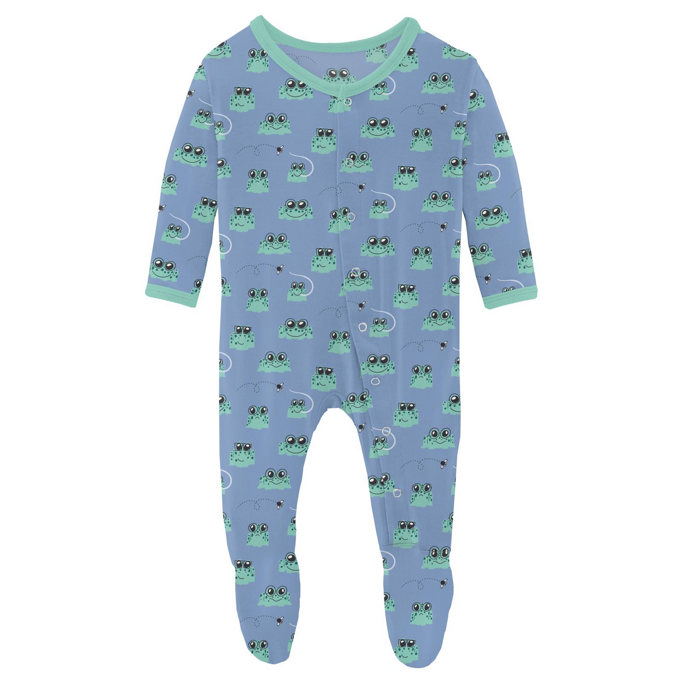 Kickee Pants Footie With Snaps: Dream Blue Bespeckled Frogs  (Ships 5/15-6/15)