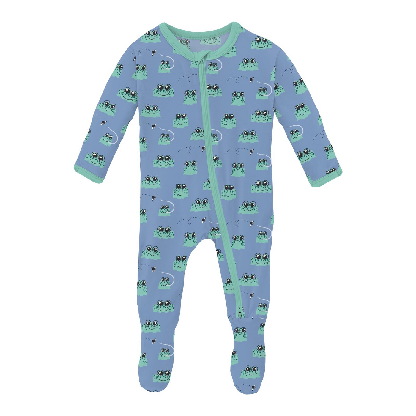 Kickee Pants Footie With 2 Way Zipper: Dream Blue Bespeckled Frogs  (Ships 5/15-6/15)