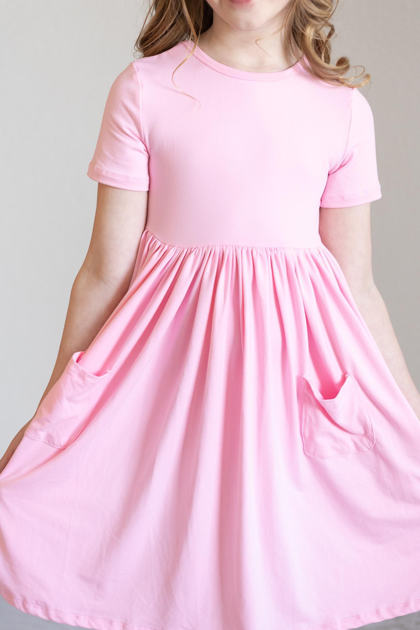 Mila & Rose: Bubblegum Pink S/S Pocket Twirl Dress SHIPS SEPARATELY(sh –  Bellies to Babies Boutique