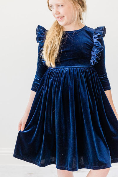 Mila & Rose:  Navy Velvet Ruffle Twirl Dress SHIPS SEPARATELY