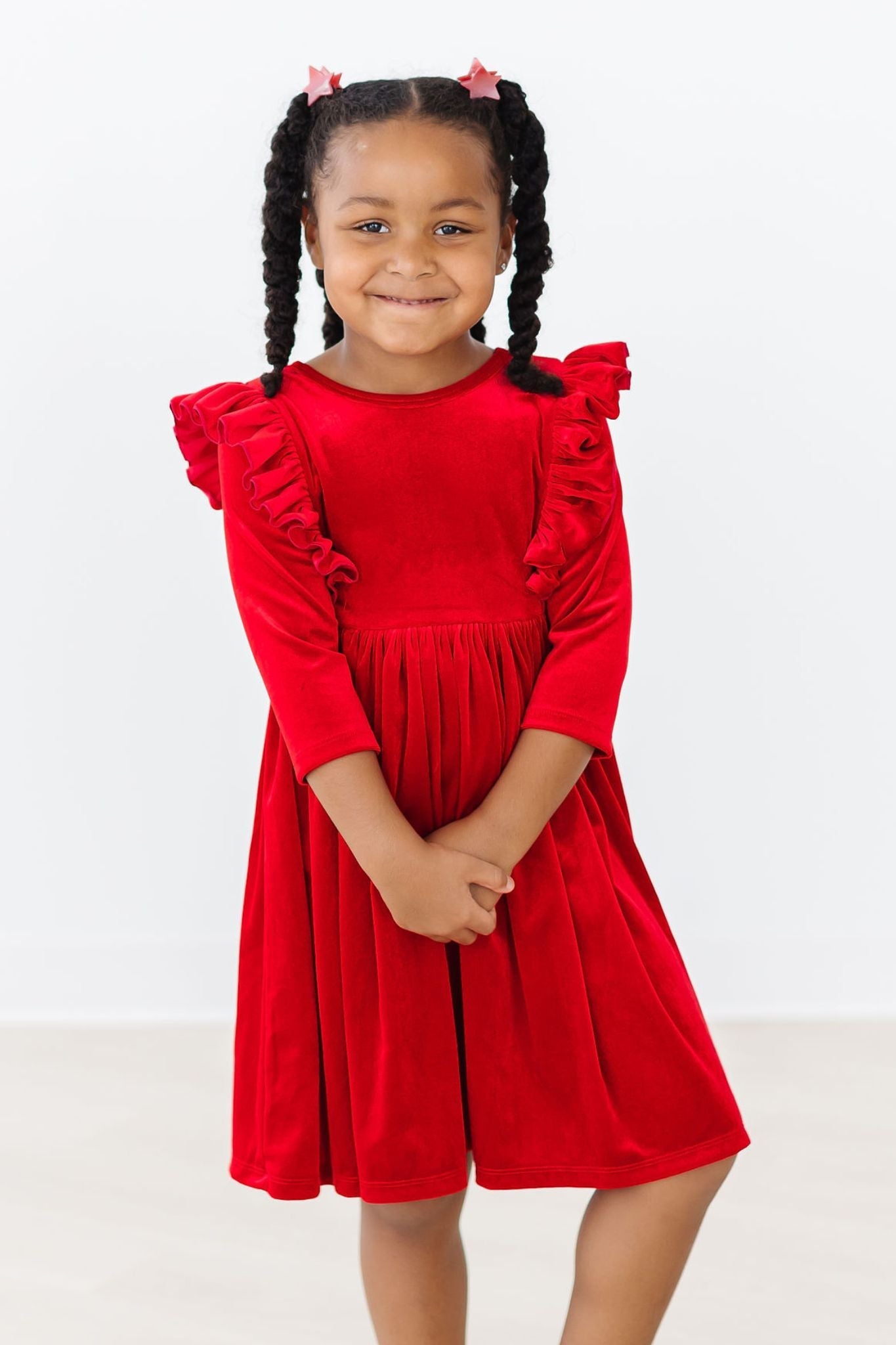 Mila & Rose:  Red Velvet Ruffle Twirl Dress SHIPS SEPARATELY