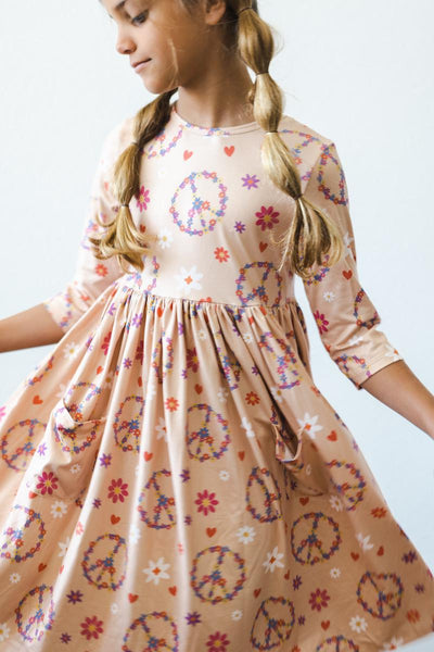 Mila & Rose:  Flower Child 3/4 Sleeve Pocket Twirl Dress SHIPS SEPARATELY