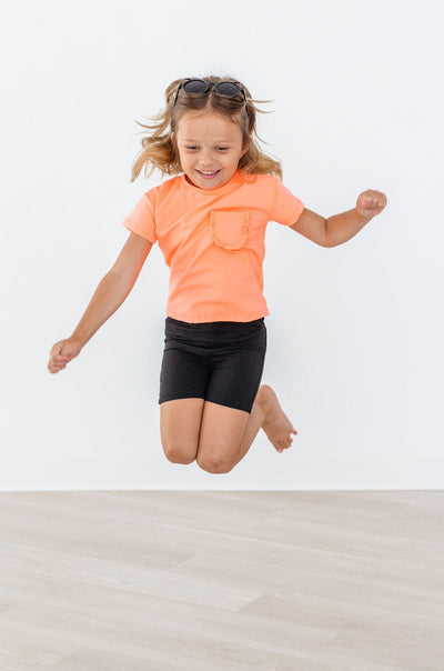 Mila & Rose:  Neon Coral Ruffle Pocket Tee SHIPS SEPARATELY