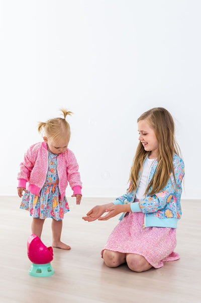 Mila & Rose:  Blue Retro Unicorns S/S Twirl Bodysuit SHIPS SEPARATELY