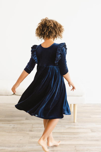 Mila & Rose:  Navy Velvet Ruffle Twirl Dress SHIPS SEPARATELY