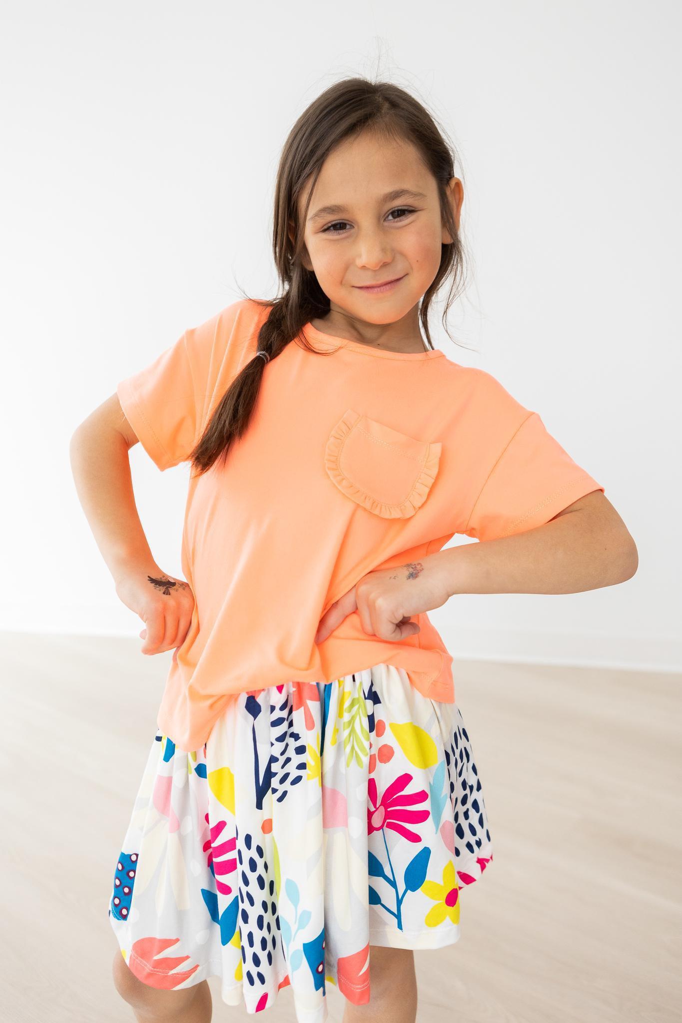 Mila & Rose:  Neon Coral Ruffle Pocket Tee SHIPS SEPARATELY