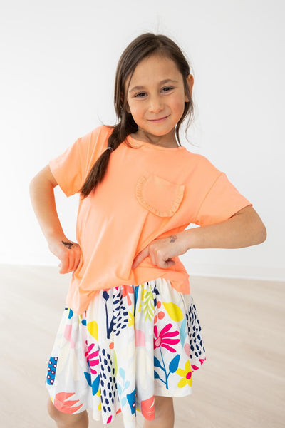 Mila & Rose:  Neon Coral Ruffle Pocket Tee SHIPS SEPARATELY