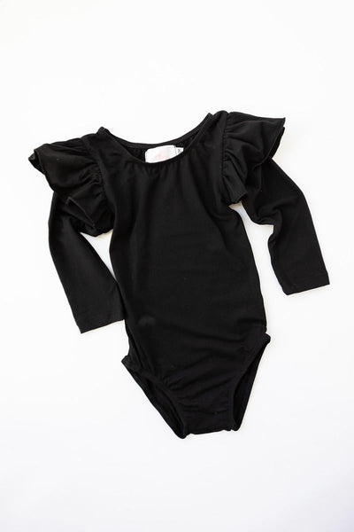 Mila & Rose:  Black L/S Flutter Sleeve Leotard SHIPS SEPARATELY