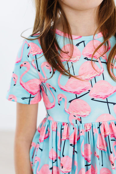Mila & Rose:  Pretty in Pink Flamingos S/S Pocket Twirl Dress SHIPS SEPARATELY
