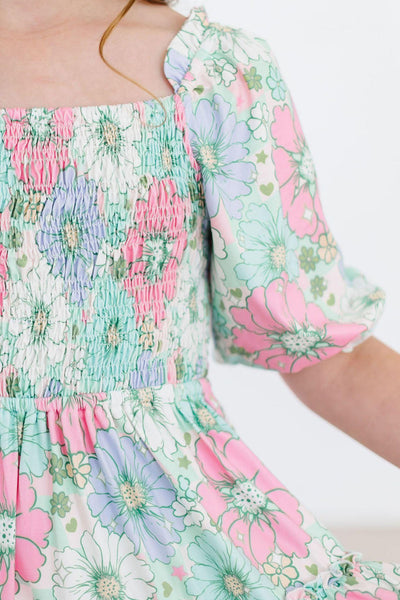Mila & Rose:  Minty Meadow Smocked Ruffle Dress SHIPS SEPARATELY