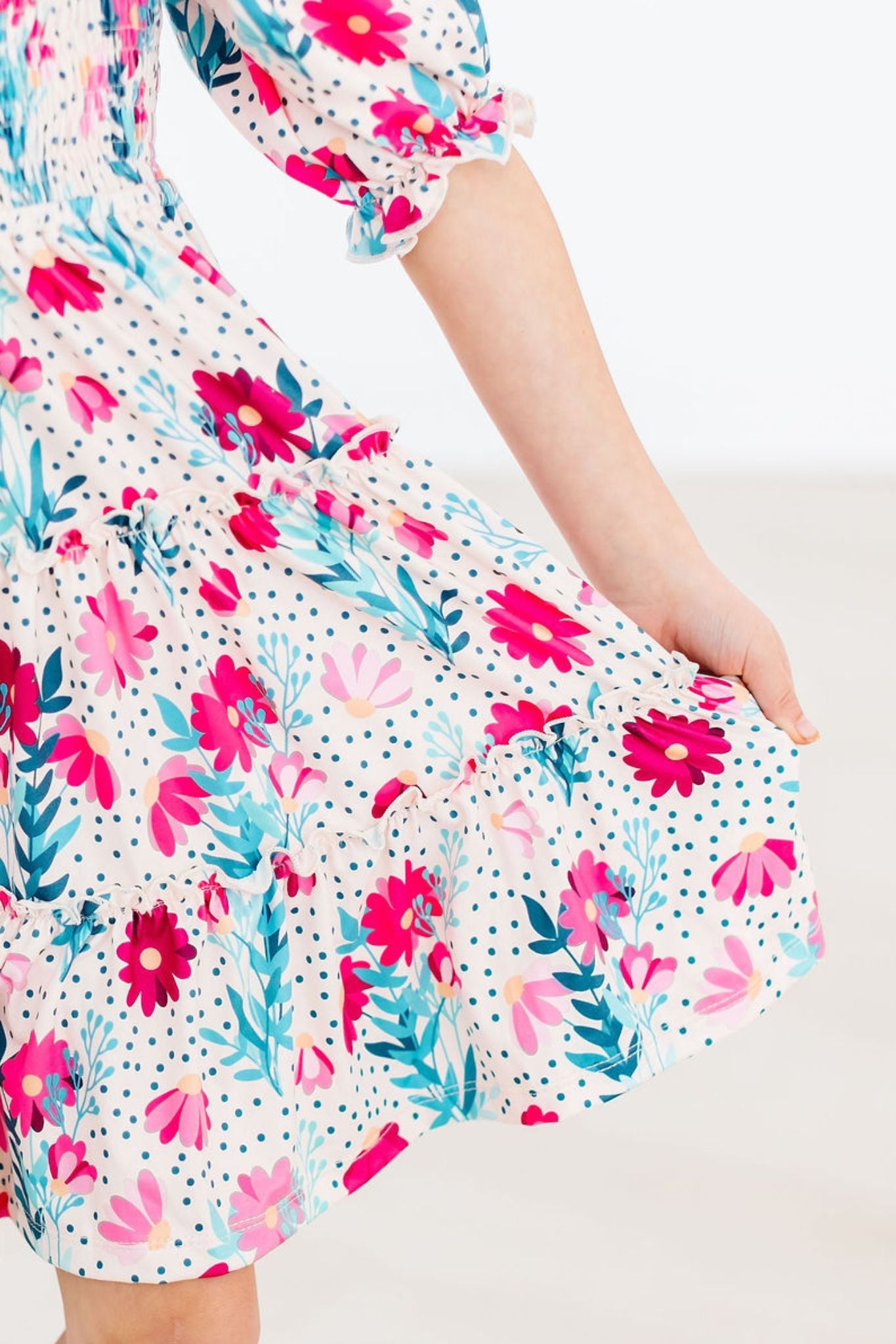 Mila & Rose:  Dots & Daisies Smocked Ruffle Dress SHIPS SEPARATELY