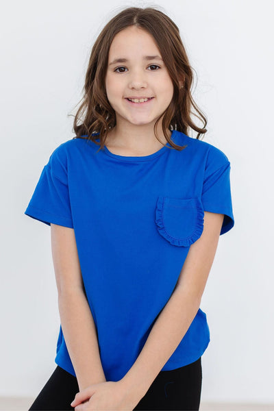 Mila & Rose:  Royal Blue Ruffle Pocket Tee SHIPS SEPARATELY
