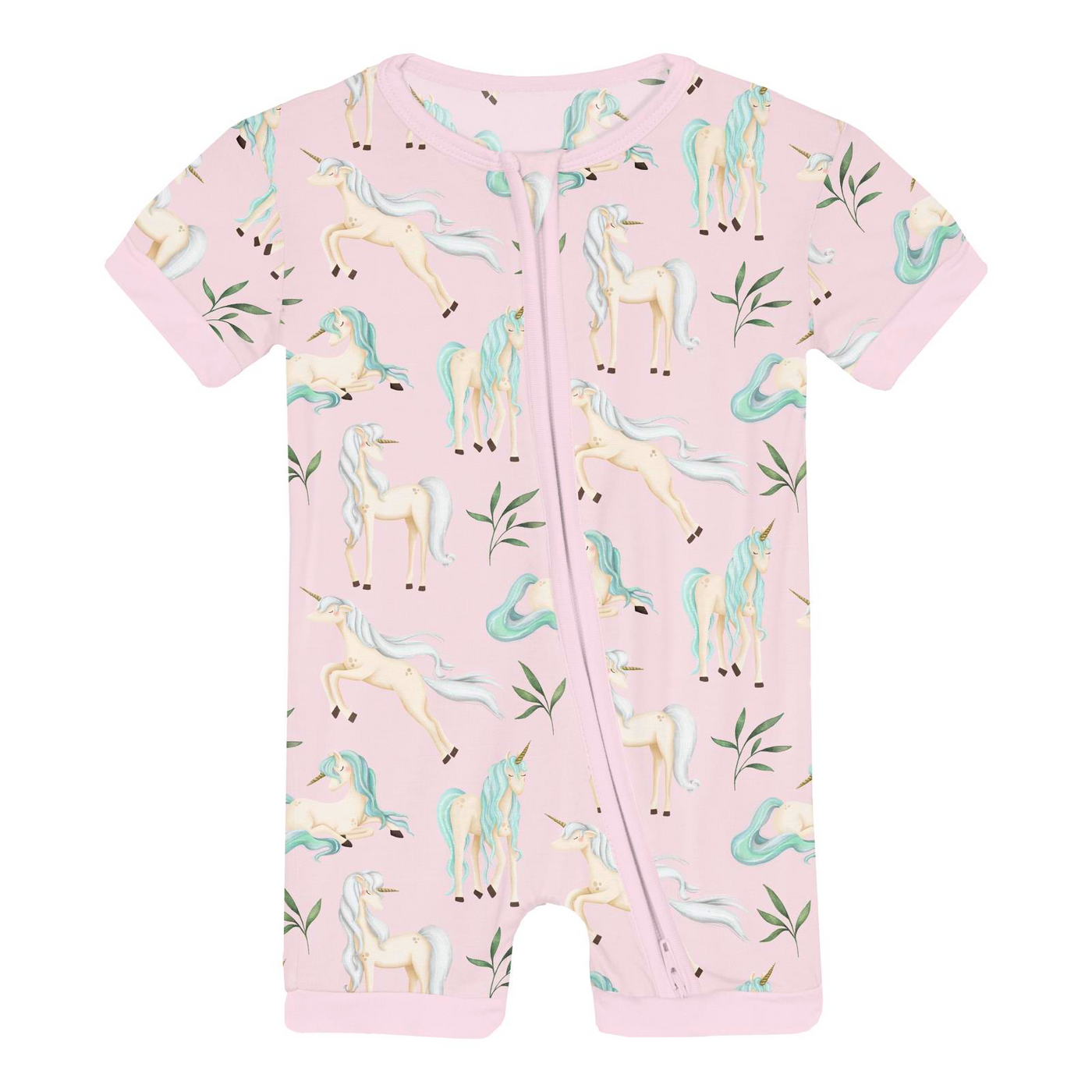 Kickee Pants Shorty Sleeper with Zipper: Shrinking Violet Sleeping Unicorns
