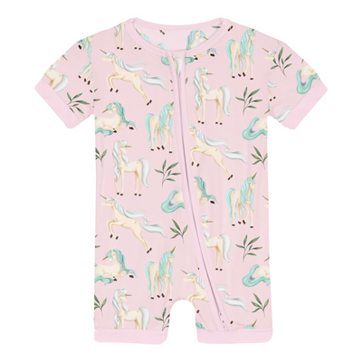 Kickee Pants Shorty Sleeper with Zipper: Shrinking Violet Sleeping Unicorns