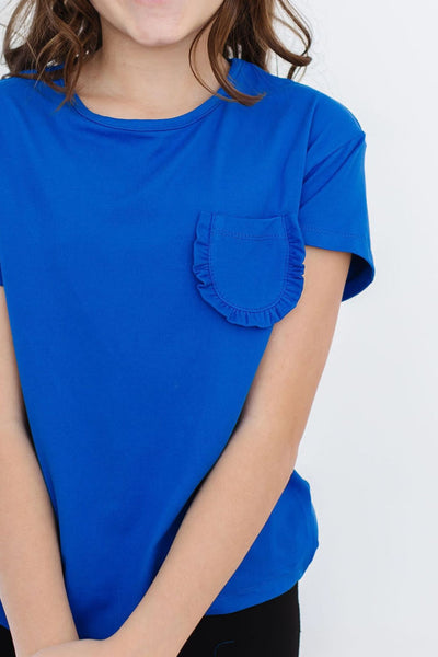 Mila & Rose:  Royal Blue Ruffle Pocket Tee SHIPS SEPARATELY
