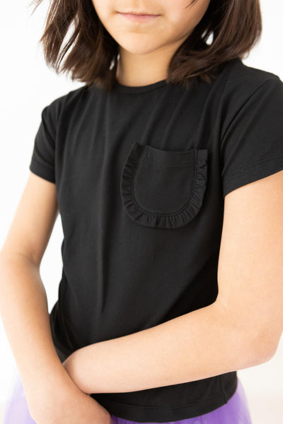 Mila & Rose:  Black Ruffle Pocket Tee SHIPS SEPARATELY