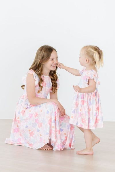 Mila & Rose:  Castles & Rainbows Flutter Sleeve Twirl Dress SHIPS SEPARATELY