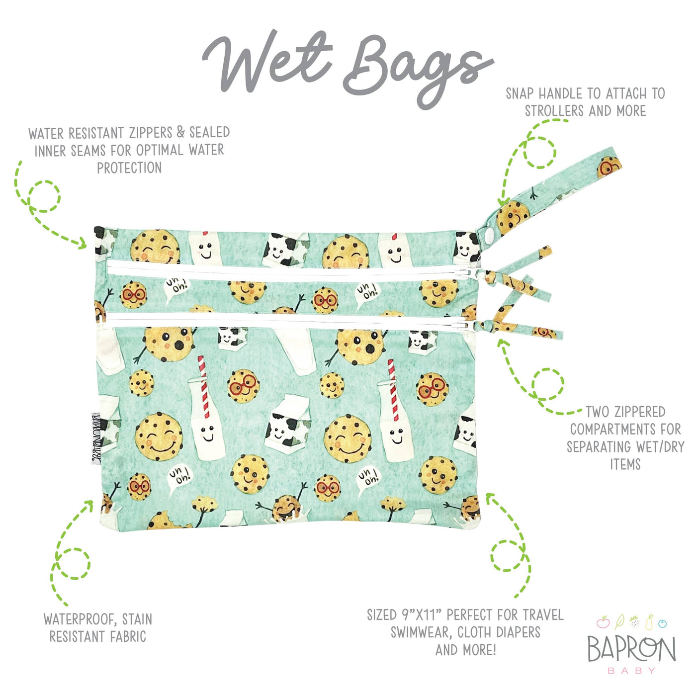 BapronBaby Waterproof Wet Bag:  Cookies and Milk