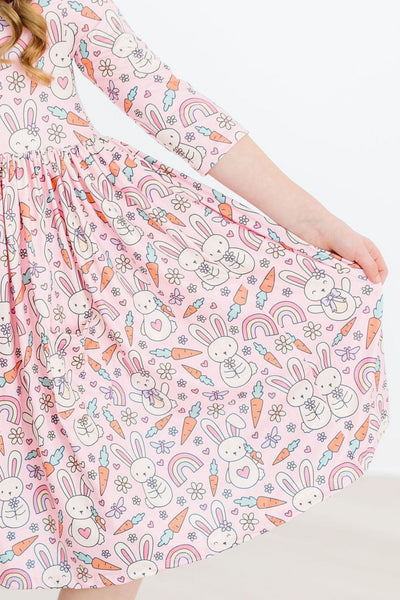 Mila & Rose:  Springtime Bunnies 3/4 Sleeve Pocket Twirl Dress SHIPS SEPARATELY