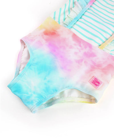 RuffleButts + RuggedButts - Girls Rainbow Tie Dye Pinafore One Piece