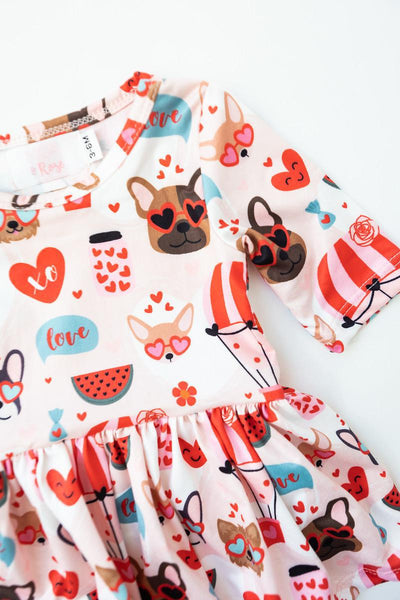 Mila & Rose:  Puppy Love 3/4 Sleeve Twirl Bodysuit SHIPS SEPARATELY