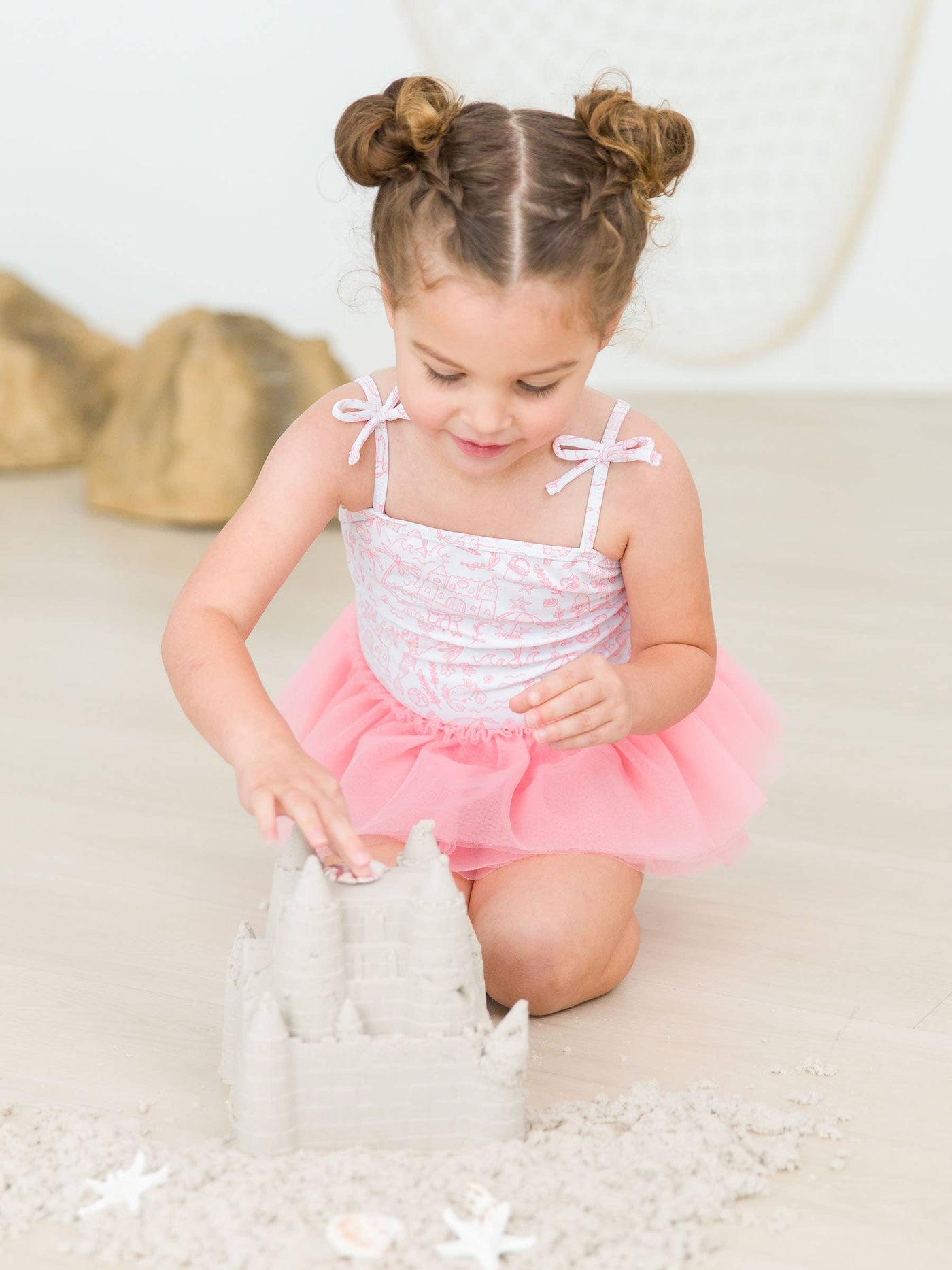 RuffleButts + RuggedButts - Girls By the Seaside Tulle Skirted Tie Shoulder One Piece