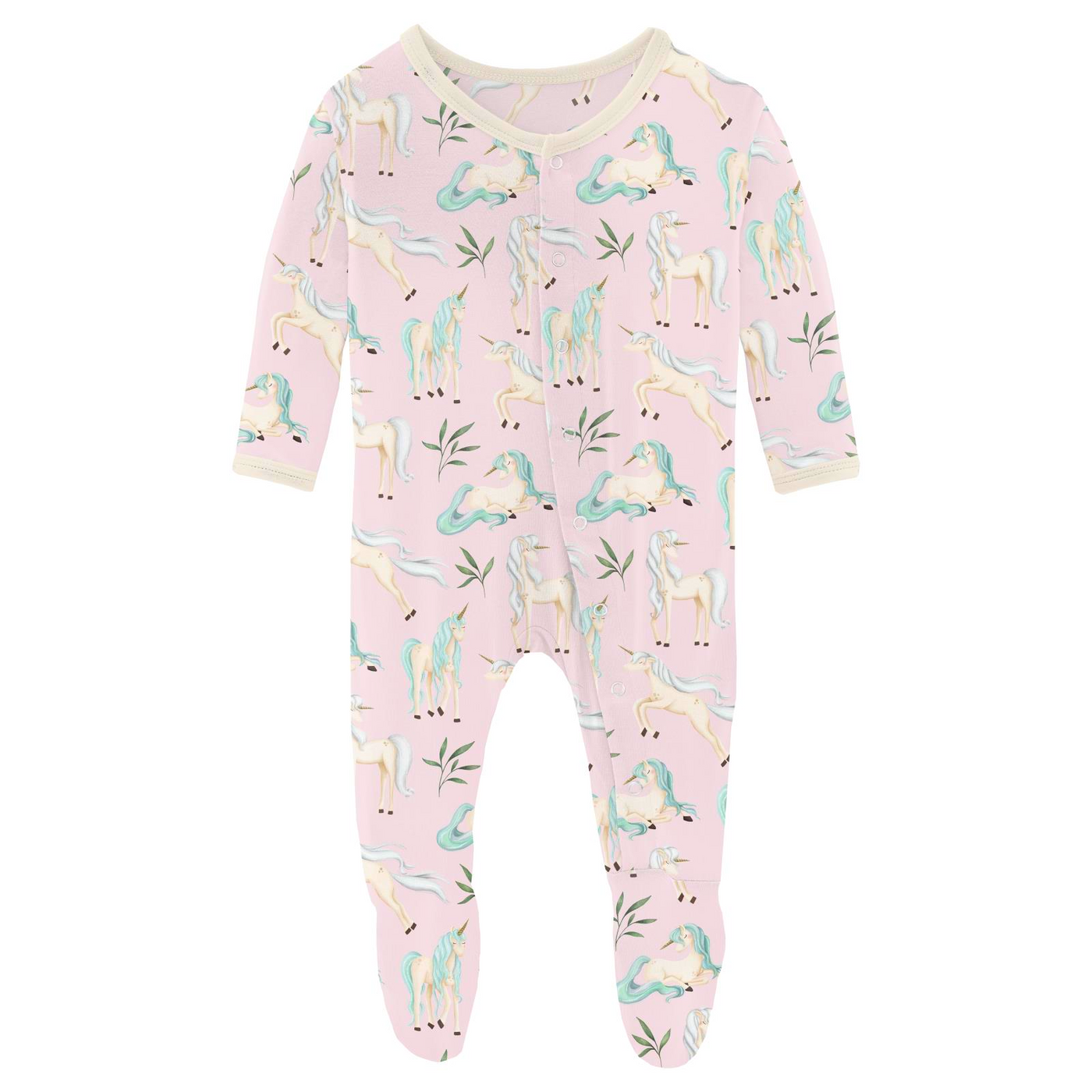Kickee Pants Footie with Snaps: Shrinking Violet Sleeping Unicorns