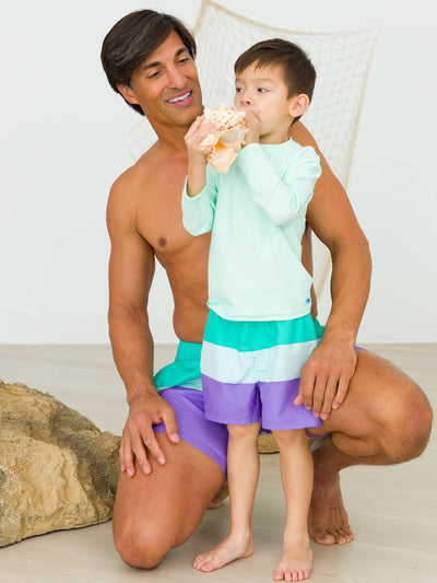 RuffleButts + RuggedButts - Boys Green Purple Colorblock Swim Trunks (Run Big)