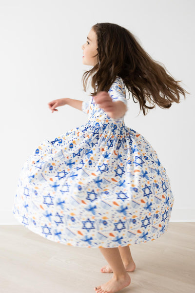 Mila & Rose:  Happy Hanukkah 3/4 Sleeve Pocket Twirl Dress SHIPS SEPARATELY