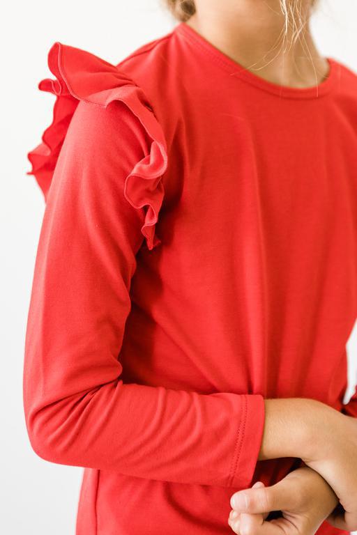 Mila & Rose:  Red L/S Ruffle Tee SHIPS SEPARATELY