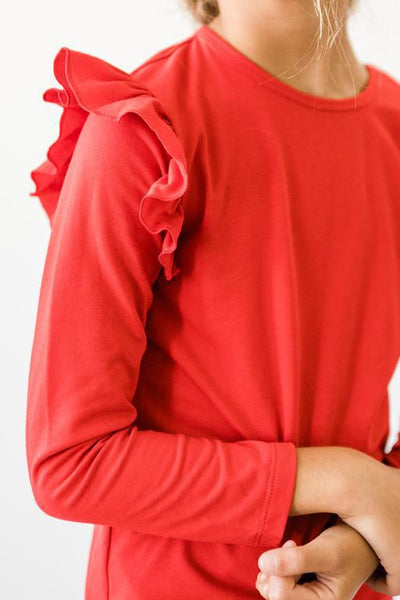 Mila & Rose:  Red L/S Ruffle Tee SHIPS SEPARATELY