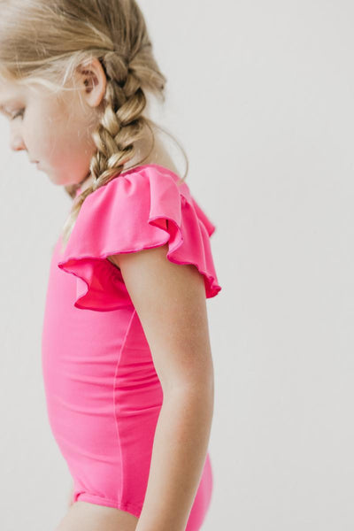 Mila & Rose:  Hot Pink S/S Flutter Sleeve Leotard SHIPS SEPARATELY