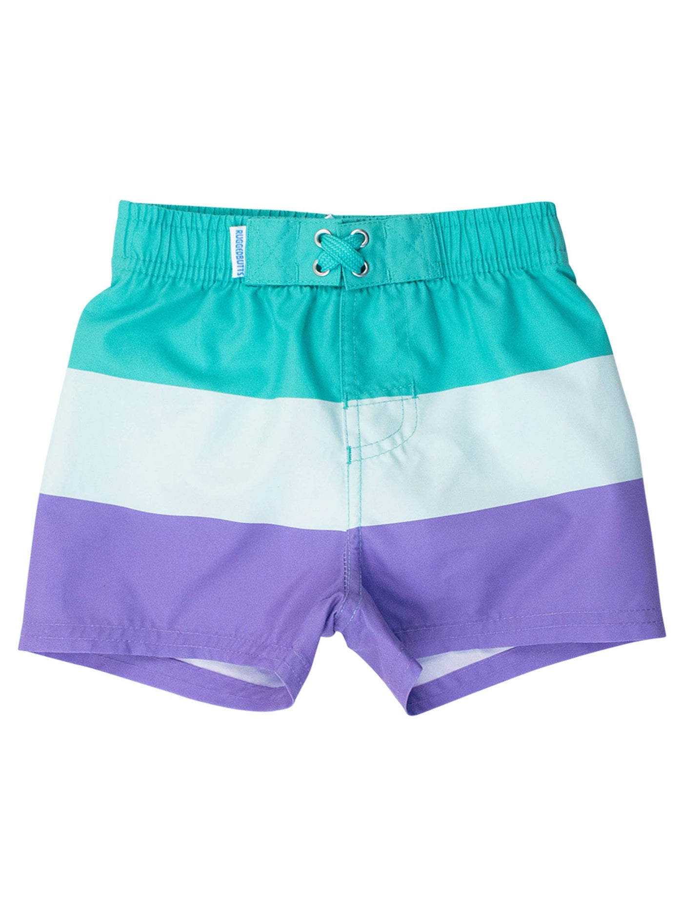 RuffleButts + RuggedButts - Boys Green Purple Colorblock Swim Trunks (Run Big)