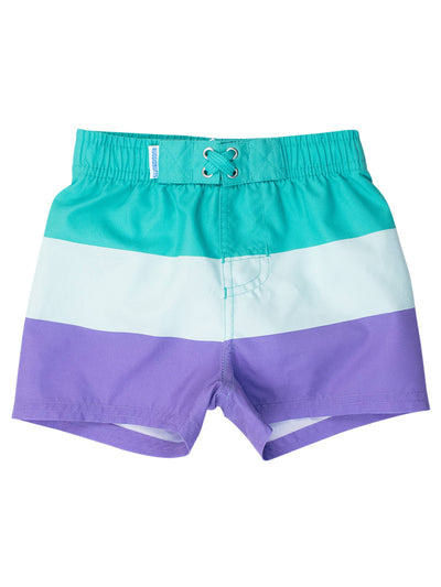 RuffleButts + RuggedButts - Boys Green Purple Colorblock Swim Trunks (Run Big)