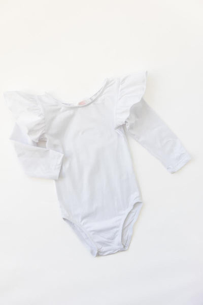 Mila & Rose:  White L/S Flutter Sleeve Leotard SHIPS SEPARATELY