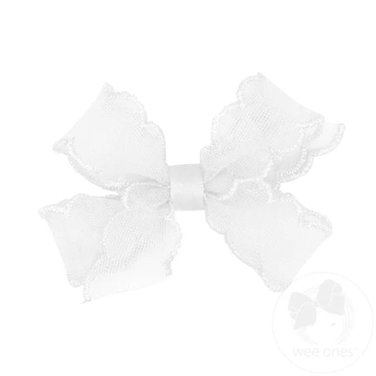 Wee Ones Mini Scalloped Organza Hair Bow: White
