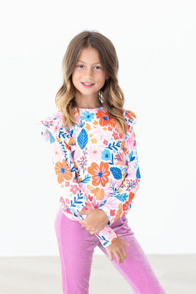 Mila & Rose:  Colorful Carnations L/S Ruffle Tee SHIPS SEPARATELY