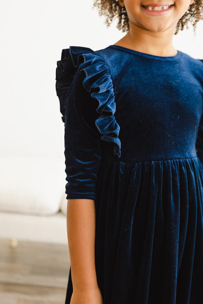 Mila & Rose:  Navy Velvet Ruffle Twirl Dress SHIPS SEPARATELY