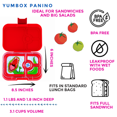 Yumbox Panino: Wow Red (Dinosaur Tray)