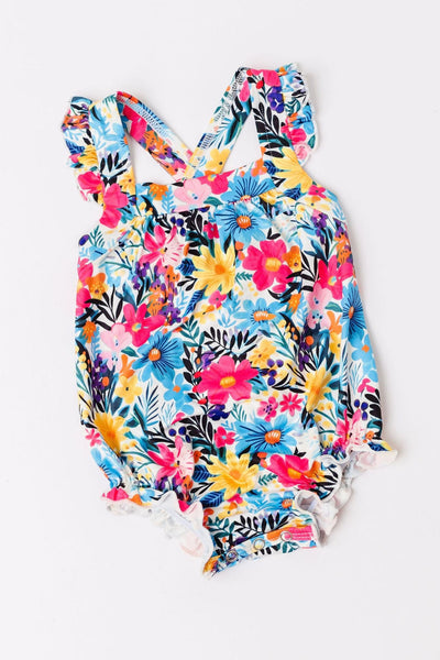 Mila & Rose:  Petal Paradise Ruffle Cross Back Romper SHIPS SEPARATELY