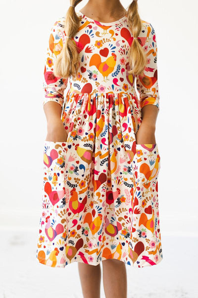 Mila & Rose:  Little Red Hen 3/4 Sleeve Pocket Twirl Dress SHIPS SEPARATELY