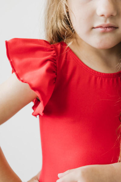 Mila & Rose:  Red S/S Flutter Sleeve Leotard SHIPS SEPARATELY
