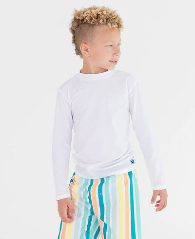 RuffleButts + RuggedButts - Boys White Long Sleeve Rash Guard