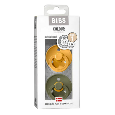 BIBS Pacifiers Classic Round 2 Pack: Honey Bee/Olive