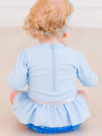 RuffleButts Long Sleeve One Piece Swimsuit: Glass Slipper Princess