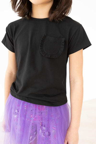 Mila & Rose:  Black Ruffle Pocket Tee SHIPS SEPARATELY