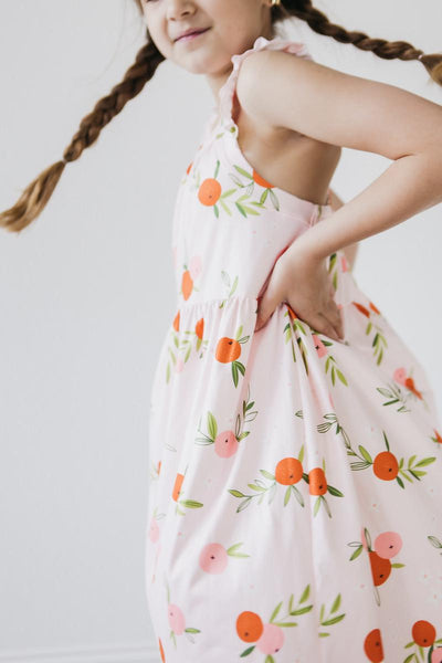 Mila & Rose:  Tangerine Ruffle Cross Back Dress SHIPS SEPARATELY